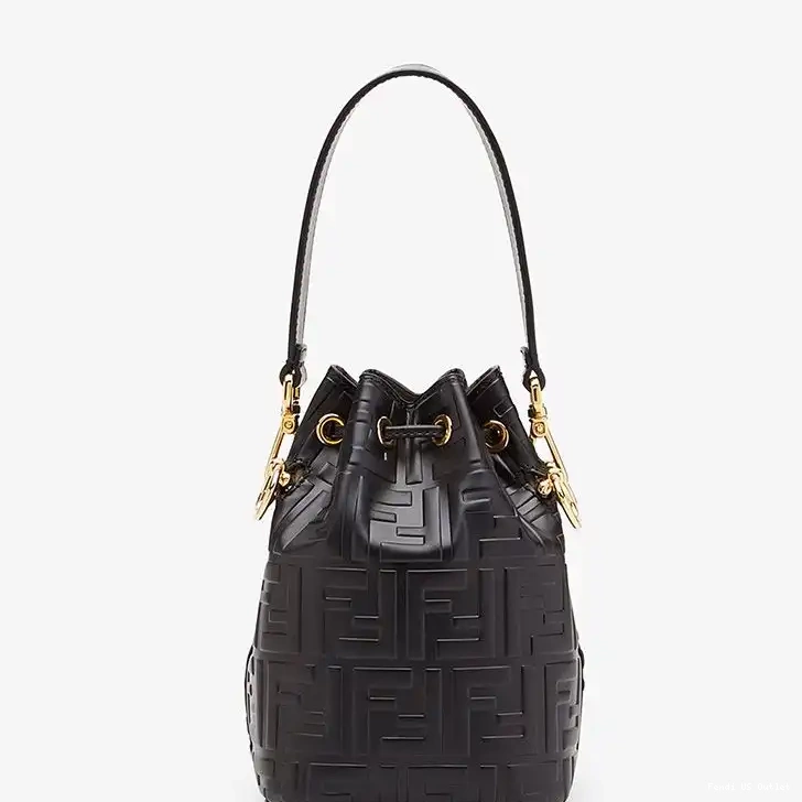Affordable HOT FF Mini Bag Leather Motif Mon In Black Calf Tresor Bucket Fendi 0611